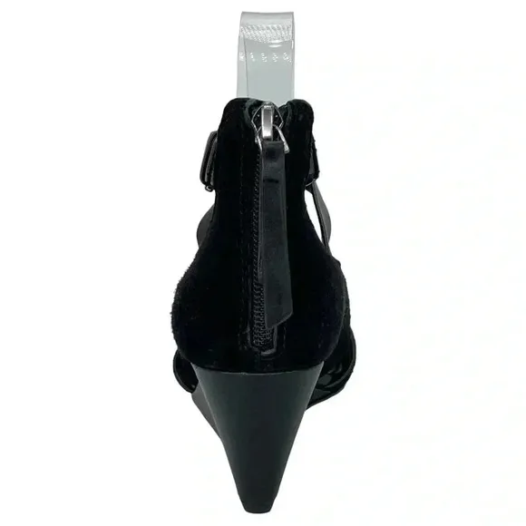 Donald Pliner Sila Wedge Sandals 7.5M Black Suede Leather Back Zipper