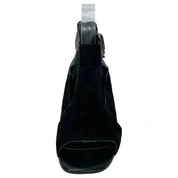 Donald Pliner Sila Wedge Sandals 7.5M Black Suede Leather Back Zipper