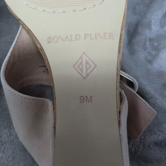 Donald Pliner Wedge Sandals Womens 9M Ofelia Adjustable Suede Cork Slip On Beige