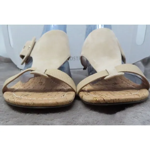 Donald Pliner Wedge Sandals Womens 9M Ofelia Adjustable Suede Cork Slip On Beige
