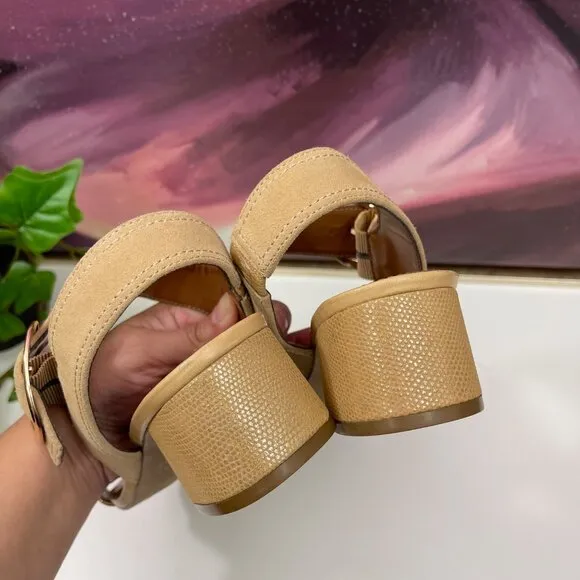 DONALD PLINER Women Neve Ankle Strap Block Heel Sandals in Camel  Size 9.5