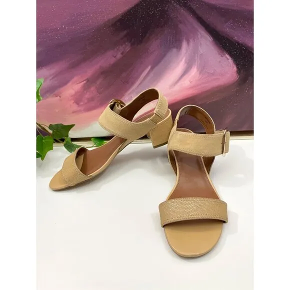 DONALD PLINER Women Neve Ankle Strap Block Heel Sandals in Camel  Size 9.5