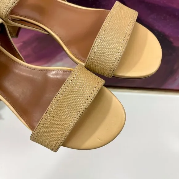 DONALD PLINER Women Neve Ankle Strap Block Heel Sandals in Camel  Size 9.5