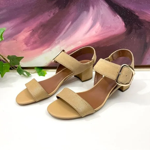 DONALD PLINER Women Neve Ankle Strap Block Heel Sandals in Camel  Size 9.5