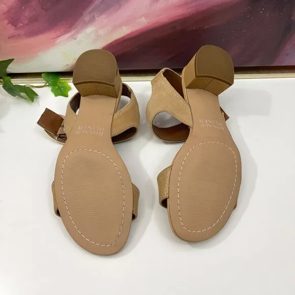 DONALD PLINER Women Neve Ankle Strap Block Heel Sandals in Camel  Size 9.5