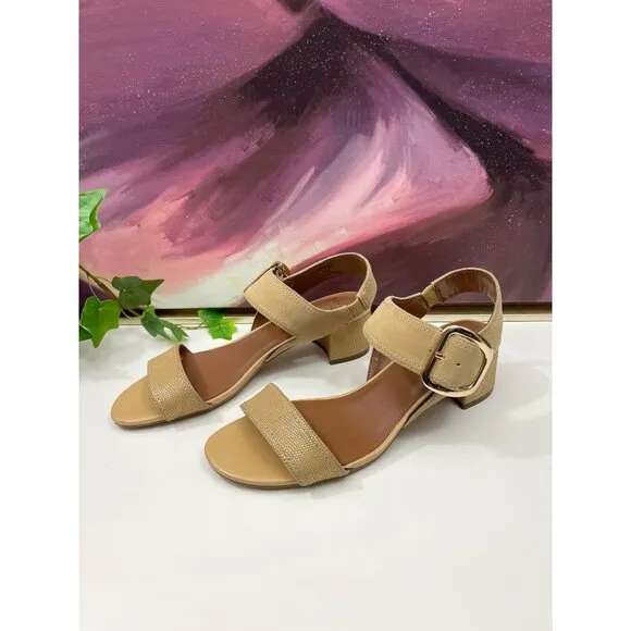 DONALD PLINER Women Neve Ankle Strap Block Heel Sandals in Camel  Size 9.5