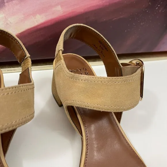 DONALD PLINER Women Neve Ankle Strap Block Heel Sandals in Camel  Size 9.5