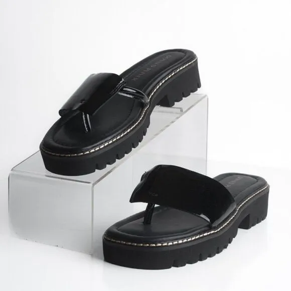 Donald Pliner Womens Beulah Platform Sandals Thongs Patent Leather Black US 6.5