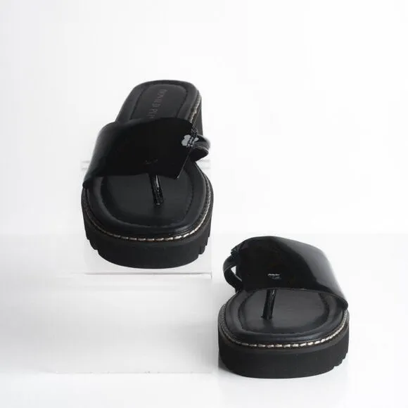 Donald Pliner Womens Beulah Platform Sandals Thongs Patent Leather Black US 6.5