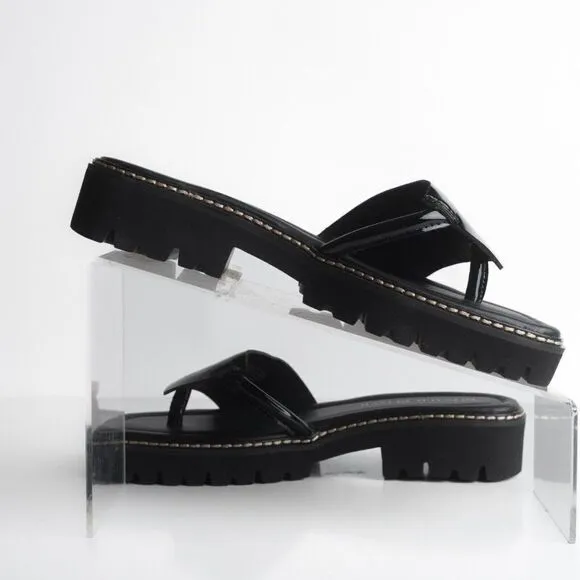 Donald Pliner Womens Beulah Platform Sandals Thongs Patent Leather Black US 6.5