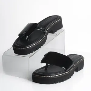 Donald Pliner Womens Beulah Platform Sandals Thongs Patent Leather Black US 6.5