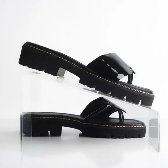 Donald Pliner Womens Beulah Platform Sandals Thongs Patent Leather Black US 6.5