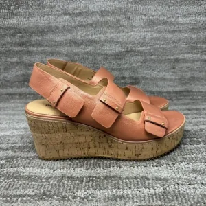 Donald Pliner Women's Size 10 Cork Wedge Heel Sandal Shoes Irine Peach Leather