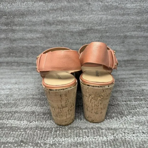 Donald Pliner Women's Size 10 Cork Wedge Heel Sandal Shoes Irine Peach Leather