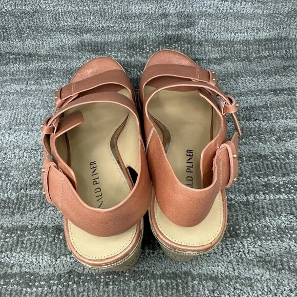 Donald Pliner Women's Size 10 Cork Wedge Heel Sandal Shoes Irine Peach Leather
