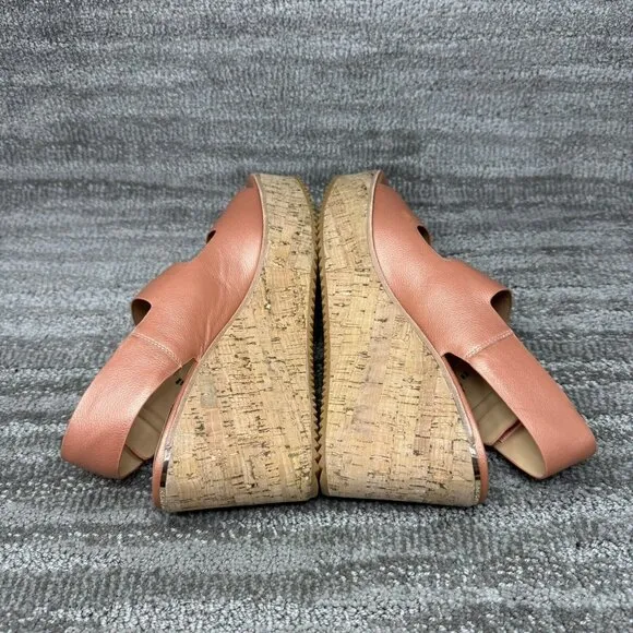 Donald Pliner Women's Size 10 Cork Wedge Heel Sandal Shoes Irine Peach Leather