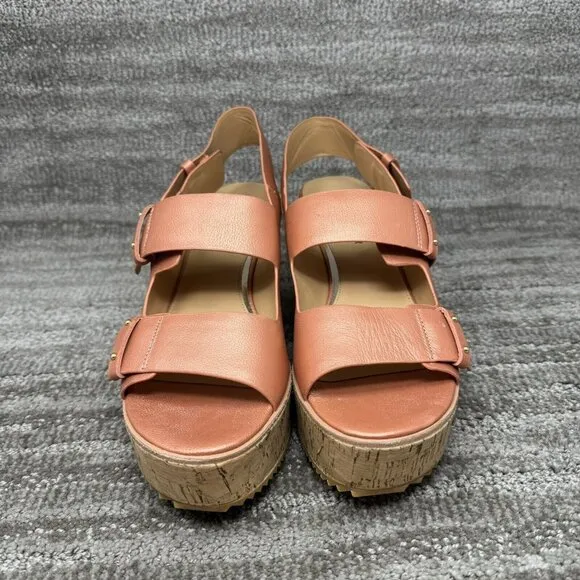 Donald Pliner Women's Size 10 Cork Wedge Heel Sandal Shoes Irine Peach Leather