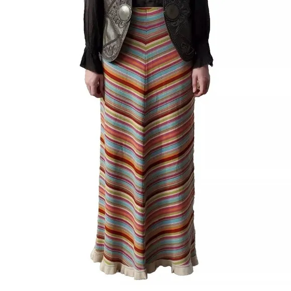 Double D Ranch Chevron Stripe Long Knit Blanket Skirt w Ruffle sz L