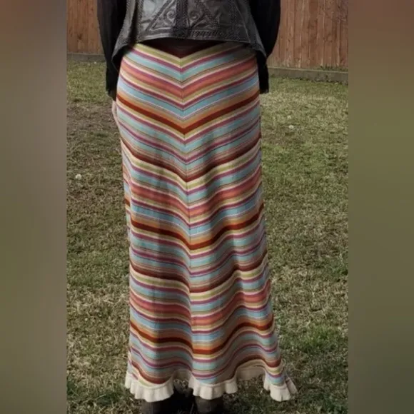 Double D Ranch Chevron Stripe Long Knit Blanket Skirt w Ruffle sz L