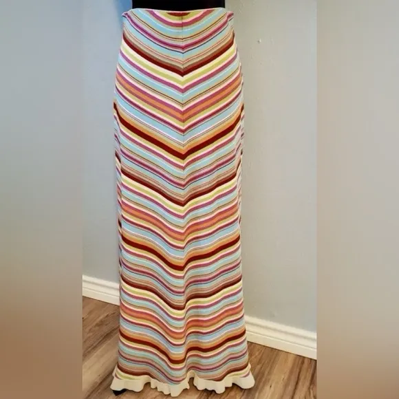 Double D Ranch Chevron Stripe Long Knit Blanket Skirt w Ruffle sz L