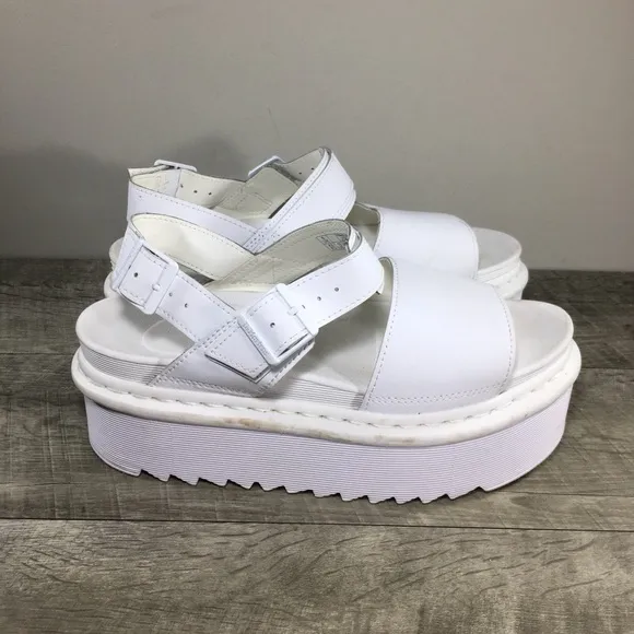 Dr Doc Martens Womens Voss Quad Platform White Leather Sandals Size 8 UK US 10