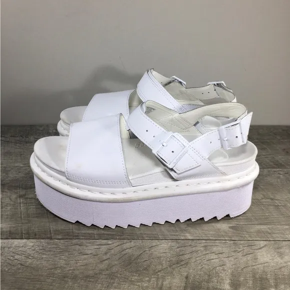 Dr Doc Martens Womens Voss Quad Platform White Leather Sandals Size 8 UK US 10