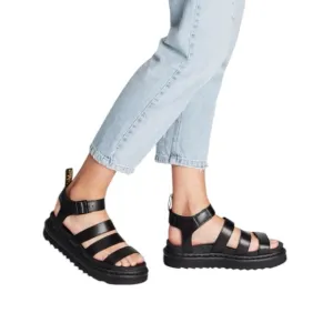 Dr. Martens Black Blaire Brando Leather Strappy Chunky Platform Sandals