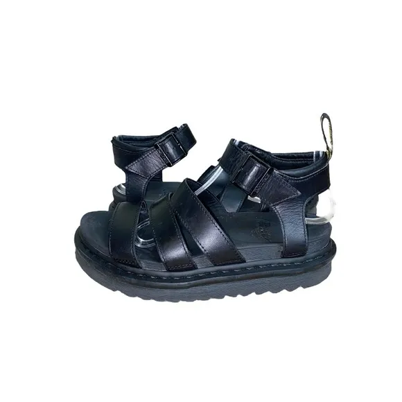 Dr. Martens Black Blaire Brando Leather Strappy Chunky Platform Sandals