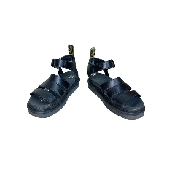 Dr. Martens Black Blaire Brando Leather Strappy Chunky Platform Sandals