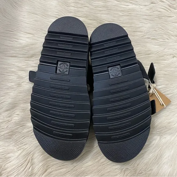 Dr. Martens Black Myles Suede Fur Lined Buckle Slide Sandals Zebrilus Sole EU 37