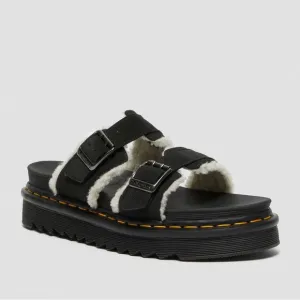 Dr. Martens Black Myles Suede Fur Lined Buckle Slide Sandals Zebrilus Sole EU 37