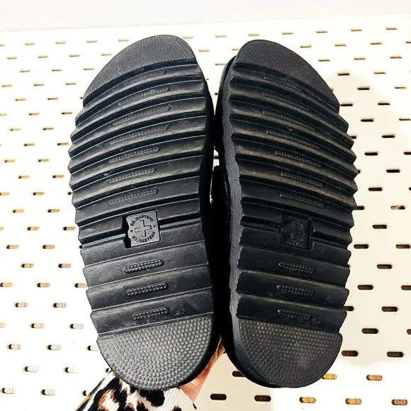 Dr Martens BLAIRE Black Leather Buckles 3-Strap Platform Slide Sandals Women's 7