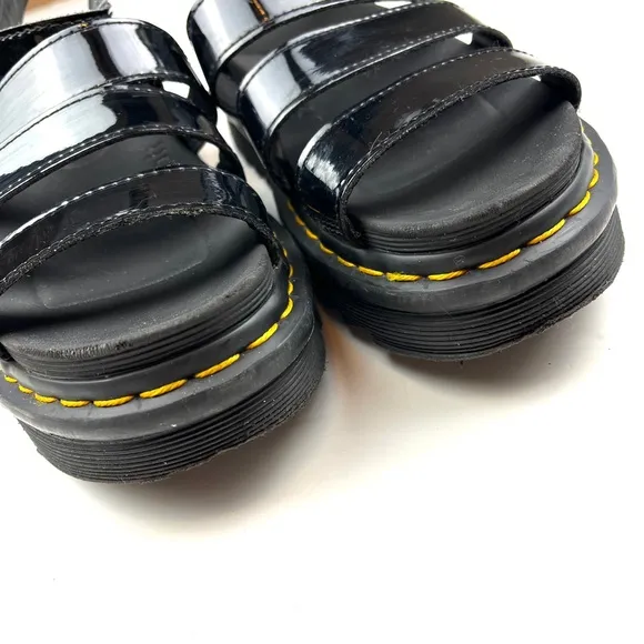 Dr. Martens Blaire Black Patent Leather Strappy Platform Lug Sole Sandals size 8