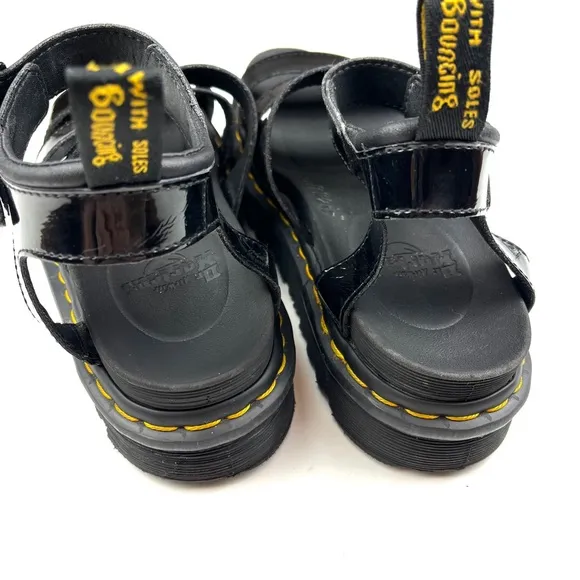 Dr. Martens Blaire Black Patent Leather Strappy Platform Lug Sole Sandals size 8