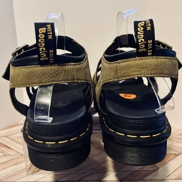 Dr Martens Blaire Women 11 Platform Sandals Tumbled Nubuck Leather Muted Olive