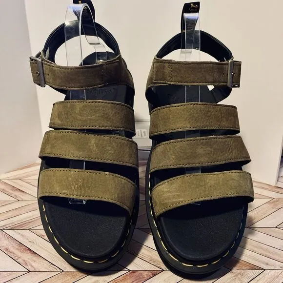 Dr Martens Blaire Women 11 Platform Sandals Tumbled Nubuck Leather Muted Olive