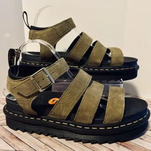 Dr Martens Blaire Women 11 Platform Sandals Tumbled Nubuck Leather Muted Olive