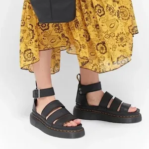 DR MARTENS Clarissa II Quad Leather Gladiator Strap Sandals Black