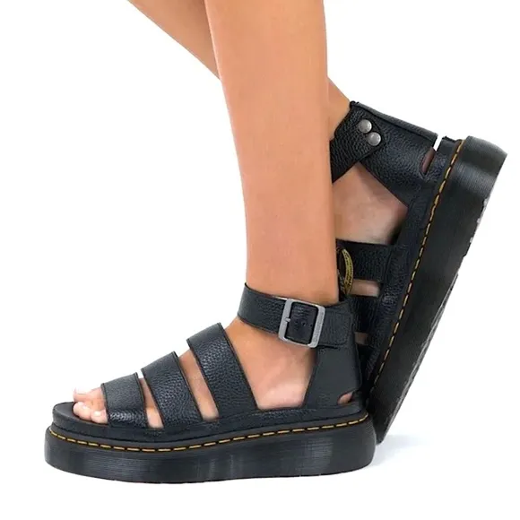 DR MARTENS Clarissa II Quad Leather Gladiator Strap Sandals Black