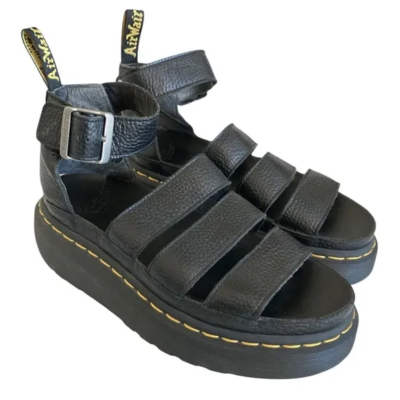DR MARTENS Clarissa II Quad Leather Gladiator Strap Sandals Black