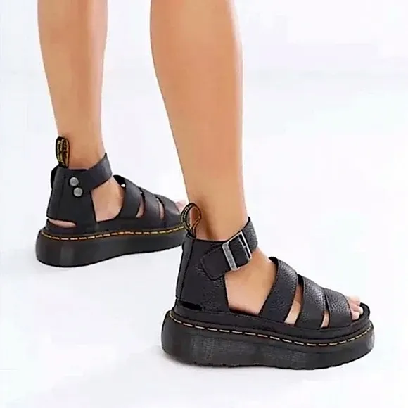 DR MARTENS Clarissa II Quad Leather Gladiator Strap Sandals Black