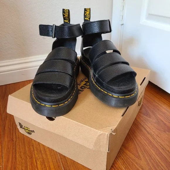 Dr. Martens Clarissa II Women's Leather Platform Sandals - Black Milled Nappa