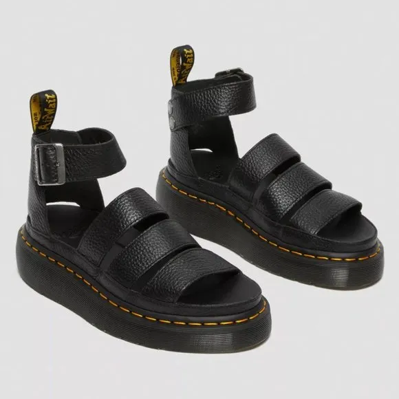 Dr. Martens Clarissa II Women's Leather Platform Sandals - Black Milled Nappa