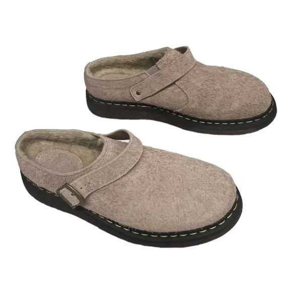 Dr. Martens Isham Faux Shearling Slingback Mules Taupe Unisex Size M11/ W12