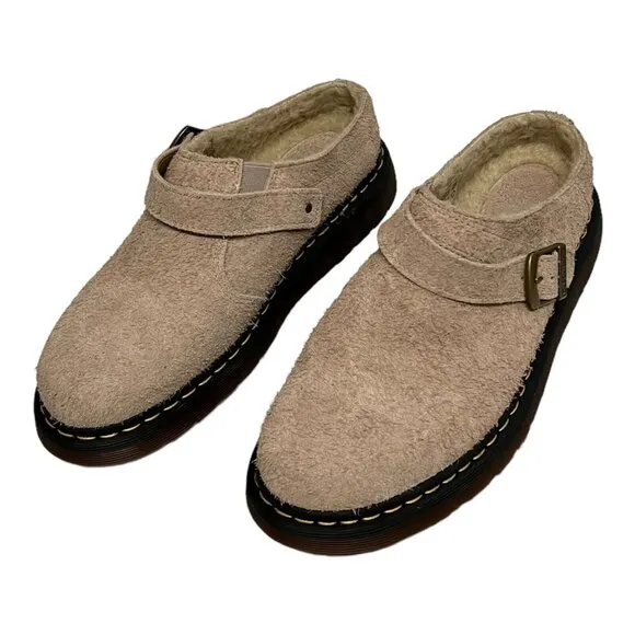Dr. Martens Isham Faux Shearling Slingback Mules Taupe Unisex Size M11/ W12