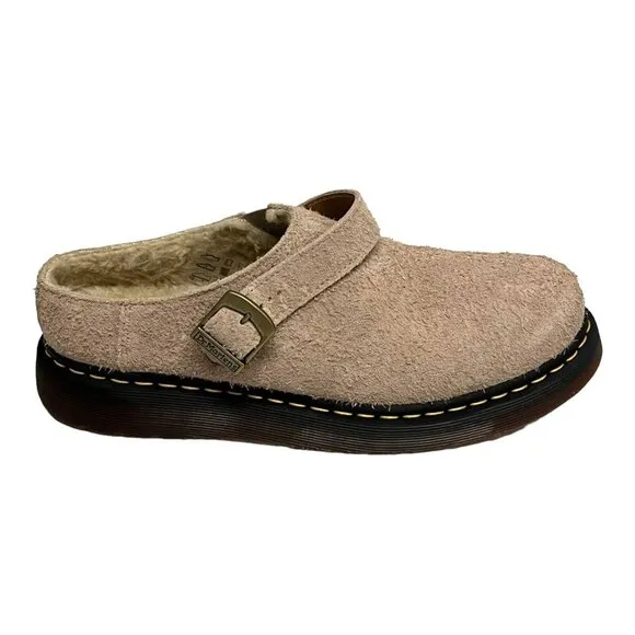 Dr. Martens Isham Faux Shearling Slingback Mules Taupe Unisex Size M11/ W12