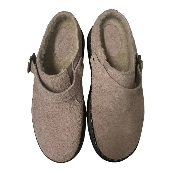 Dr. Martens Isham Faux Shearling Slingback Mules Taupe Unisex Size M11/ W12