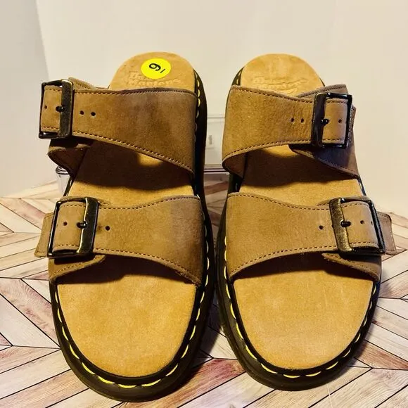 Dr. Martens Josef Nubuck Leather Buckle Slide Sandals Men's 9 W 10 Savannah Tan