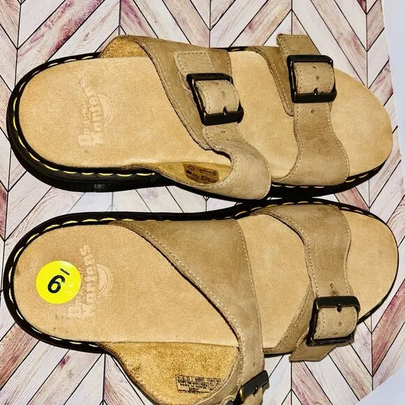 Dr. Martens Josef Nubuck Leather Buckle Slide Sandals Men's 9 W 10 Savannah Tan