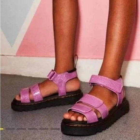 Dr. Martens Junior Pink Three Strap Klaire Glitter Sandals W5